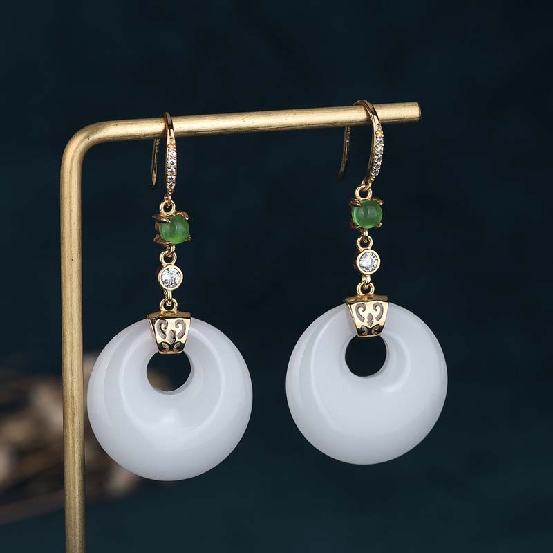 Pendientes colgantes de bendición de jade blanco FengShui