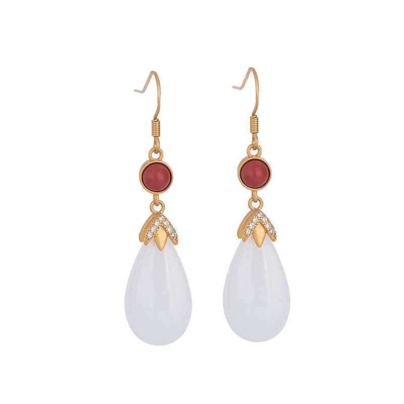Pendientes colgantes de la suerte de jade blanco FengShui con Buddha Stones