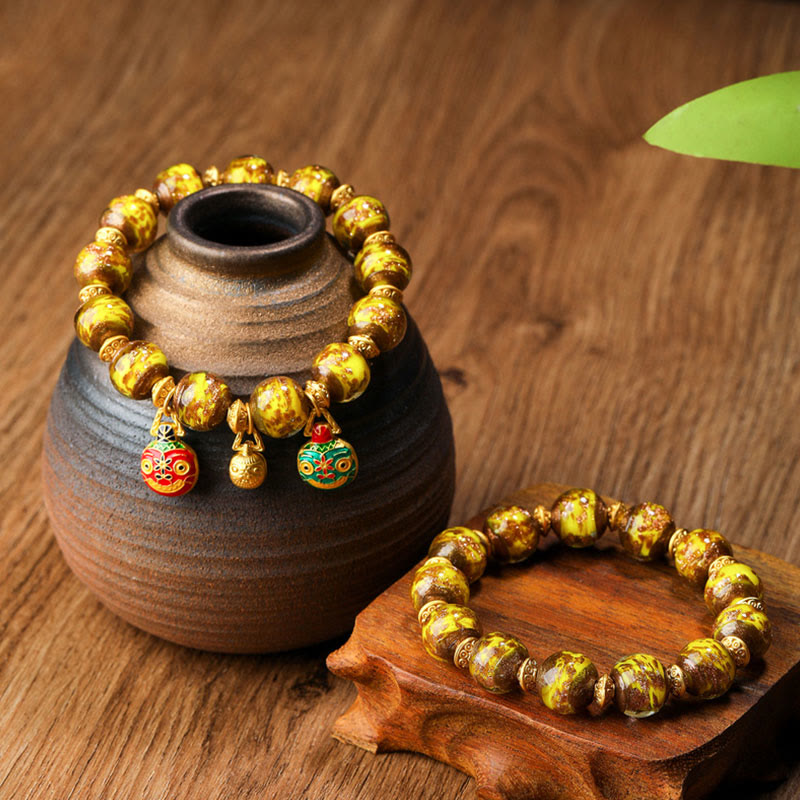 Pulsera de la fortuna con cuentas de cristal Liuli, dije de la familia de la bestia tragadora de oro con Buddha Stones