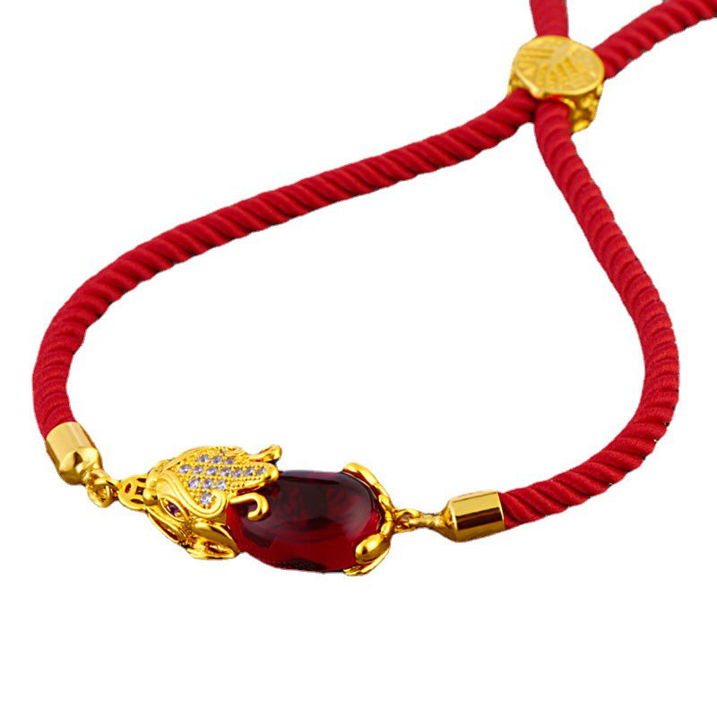 Pulsera de hilo rojo Pixiu de ágata roja atractor de riqueza de Buddha Stones