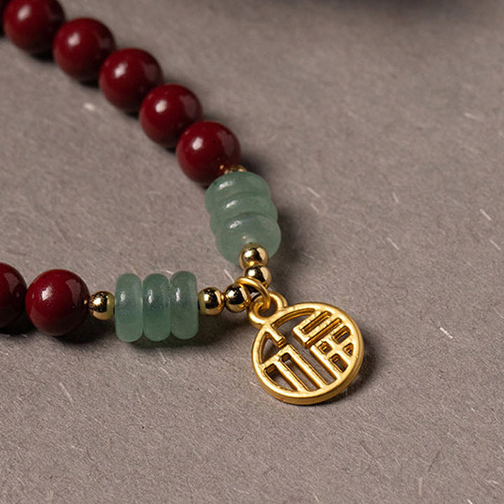 Pulsera de bendición de la suerte de aventurina verde cinabrio con Buddha Stones