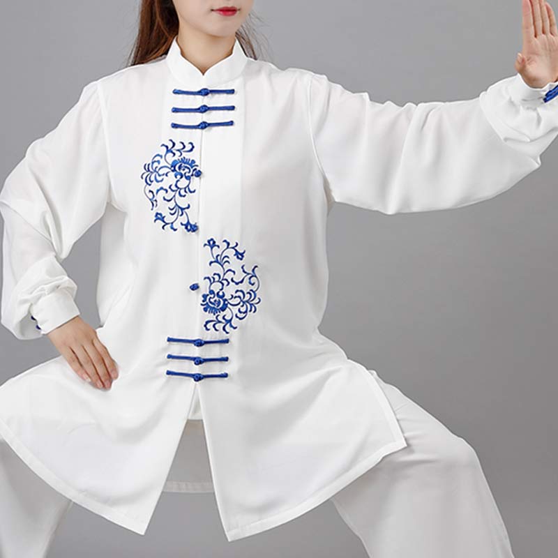 Conjunto de ropa unisex con bordado de flores y Buddha Stones para meditación, oración, espiritualidad, zen, tai chi y qigong.