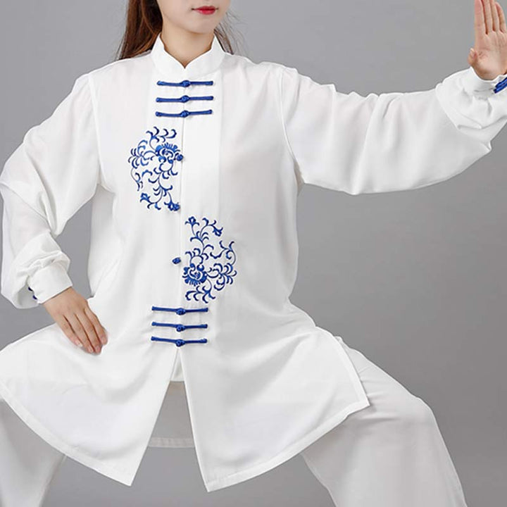 Conjunto de ropa unisex con bordado de flores y Buddha Stones para meditación, oración, espiritualidad, zen, tai chi y qigong.