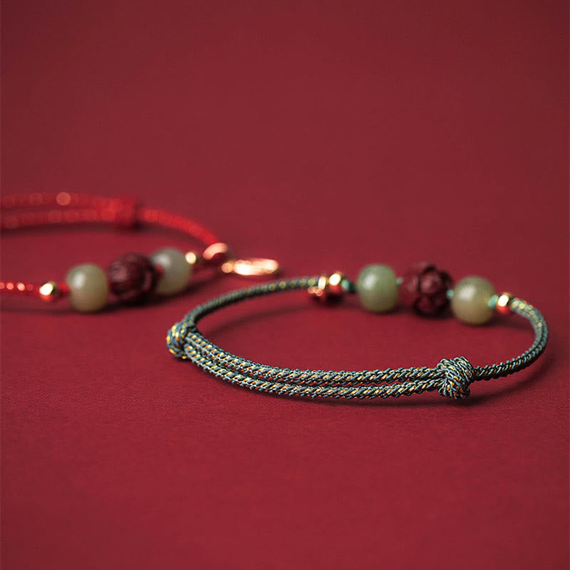 Pulsera de cuerda hecha a mano con Buddha Stones chapadas en oro de 14 quilates, jade hetiano, cinabrio, suerte de loto - image 12