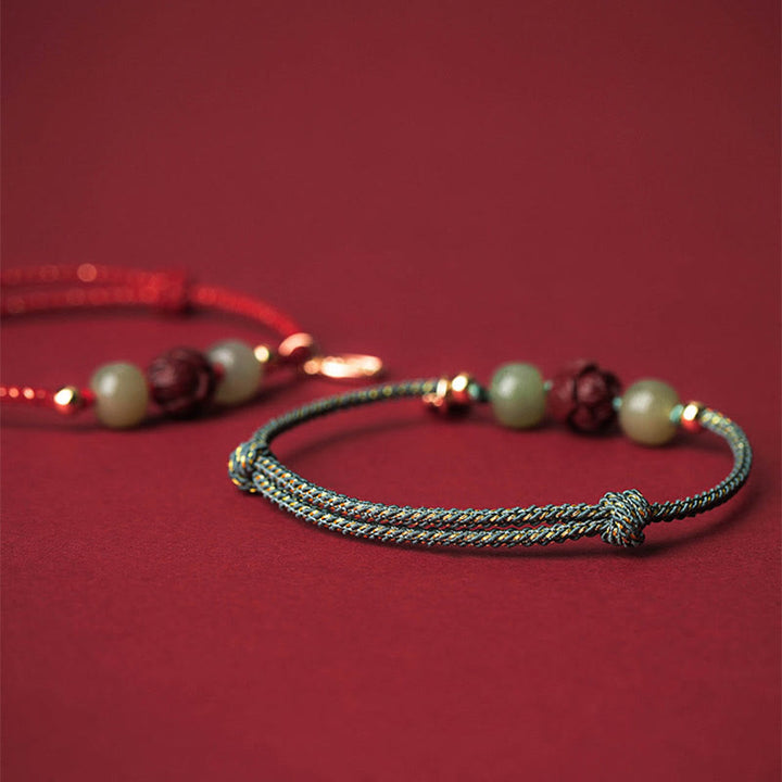 Pulsera de cuerda hecha a mano con Buddha Stones chapadas en oro de 14 quilates, jade hetiano, cinabrio, suerte de loto - image 12