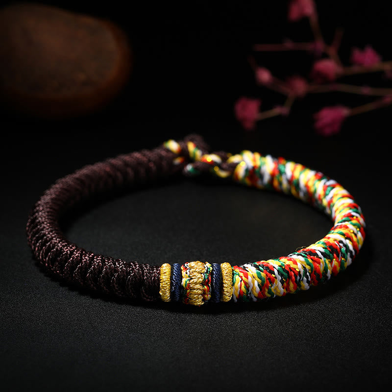 Pulsera de cuerda trenzada con nudo King Kong, hilo multicolor hecho a mano tibetano con Buddha Stones - marrón multicolor - 19cm - image 5