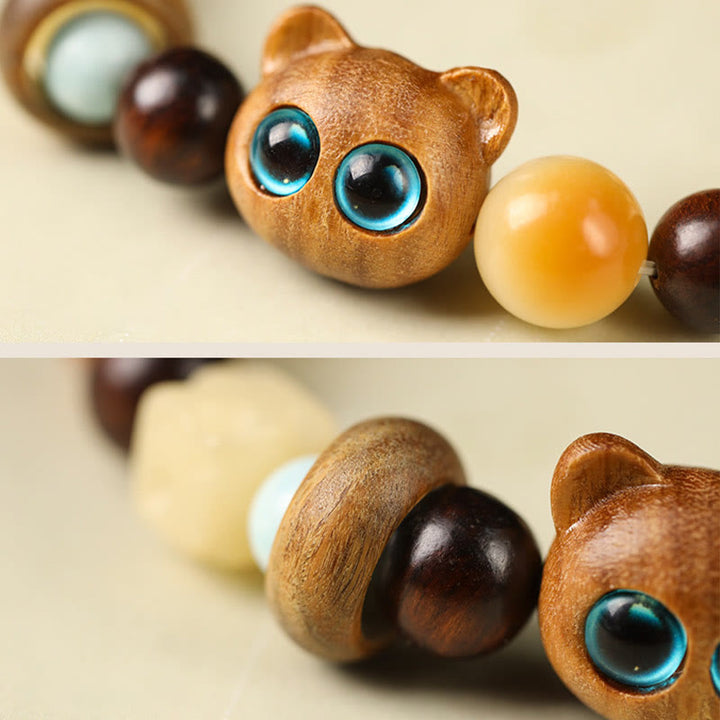 Pulsera de la paz con Buddha Stones, semilla de Bodhi Natural, sándalo, cabeza de gato bonita de la suerte, garra de pata - image 4