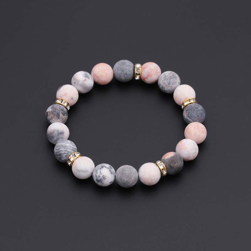 Pulsera de cuentas de jaspe de cebra de cristal curativo de ansiedad y estrés con Buddha Stones