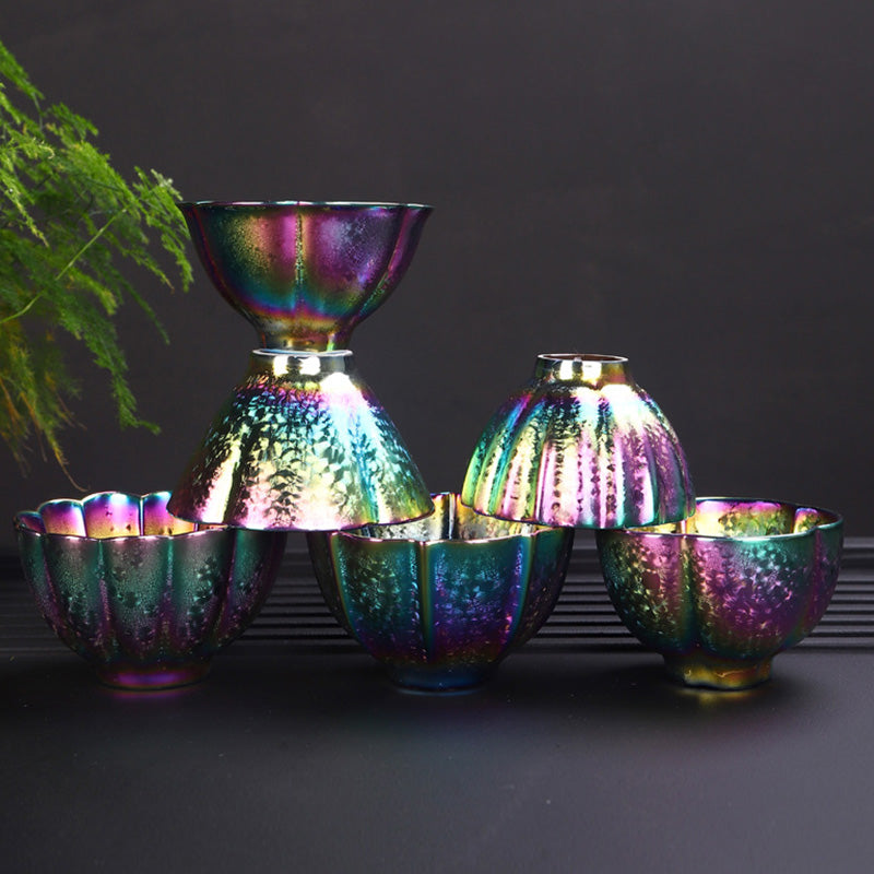 Taza de té de cerámica Jianzhan, cuenco de té de Kung Fu con Buddha Stones, Color arcoíris