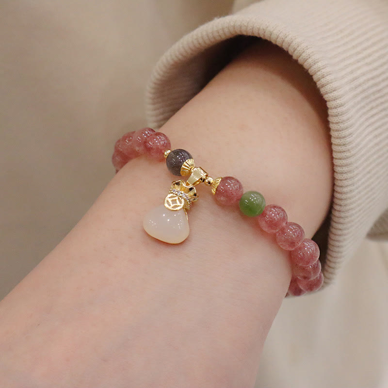 Pulsera curativa para monedero con hebilla de paz, Jade, cuarzo, fresa Natural, Buddha Stones