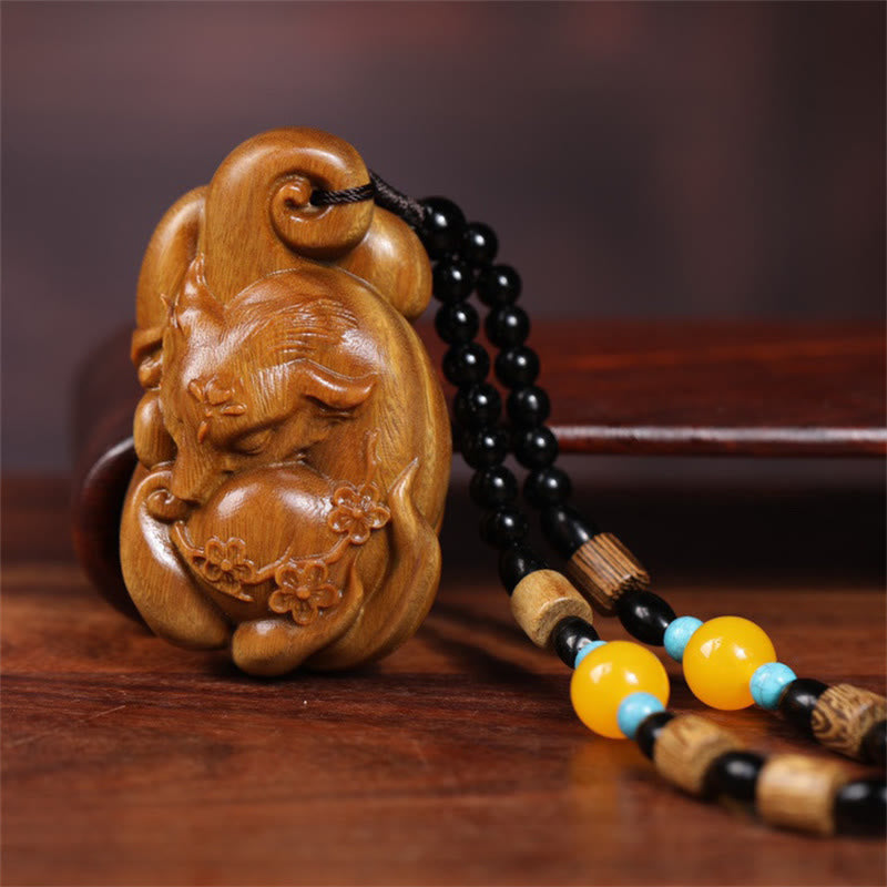 Mini zorro de nueve colas con Buddha Stones y sándalo verde, decoración de paz para coche.