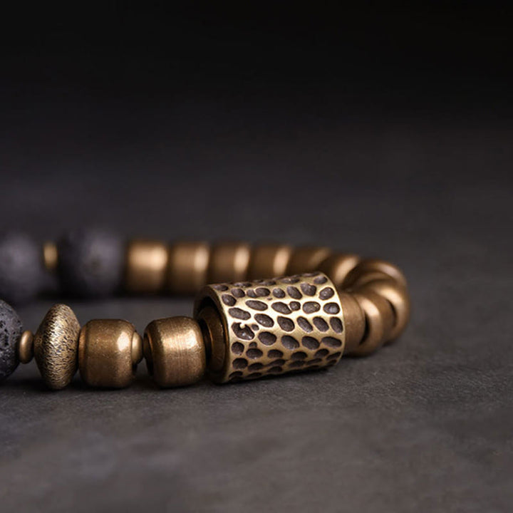 Buddha Stones, piedra de roca de Lava, obsidiana arcoíris, soporte de cobre, pulsera curativa