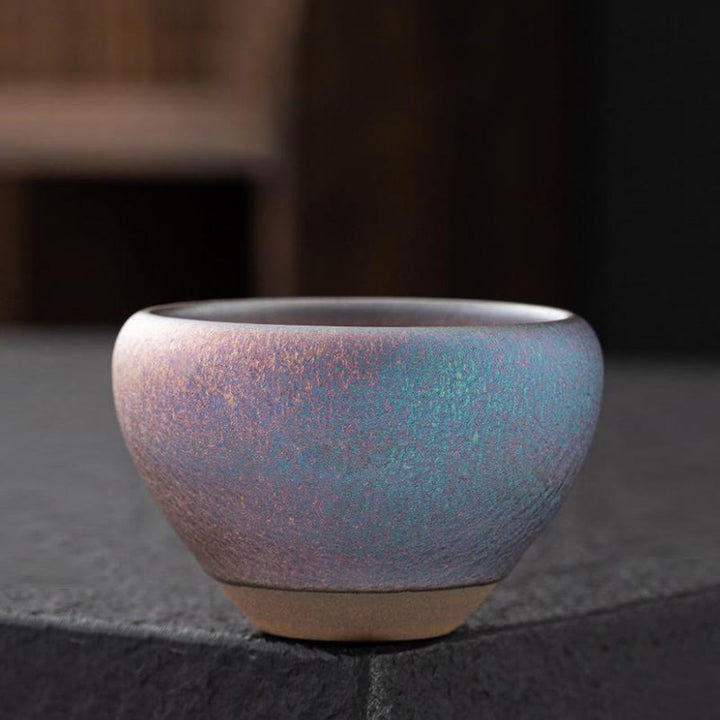 Taza de té de Buddha Stones, Vintage, arcoíris púrpura, chino, Jianzhan, cambio de horno, taza de té de Kung Fu
