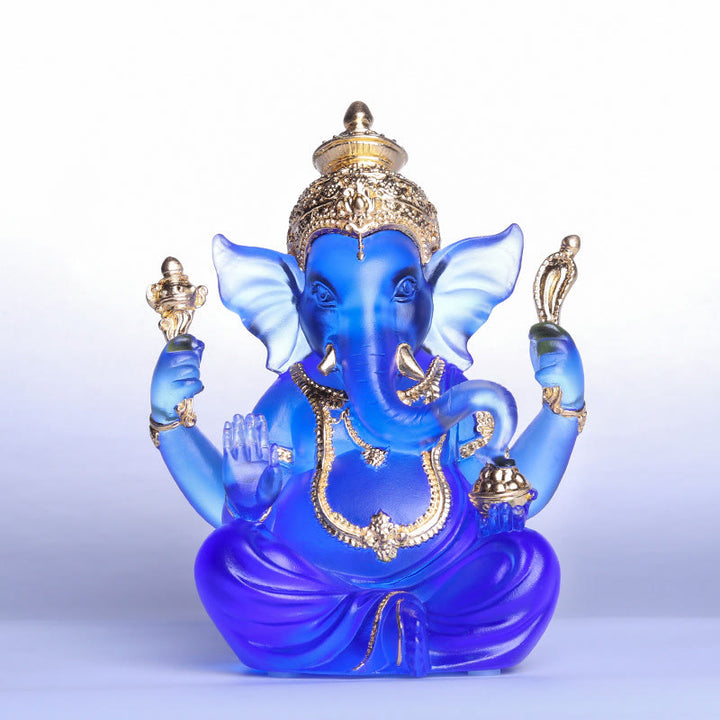 Buddha Stones hechas a mano, Ganesh Ganpati, estatuilla de elefante Liuli, pieza de arte con cristal, estatua de protección, decoración del hogar - Ganesh Azul y Dorado 11,5*9*14,5 cm - image 11