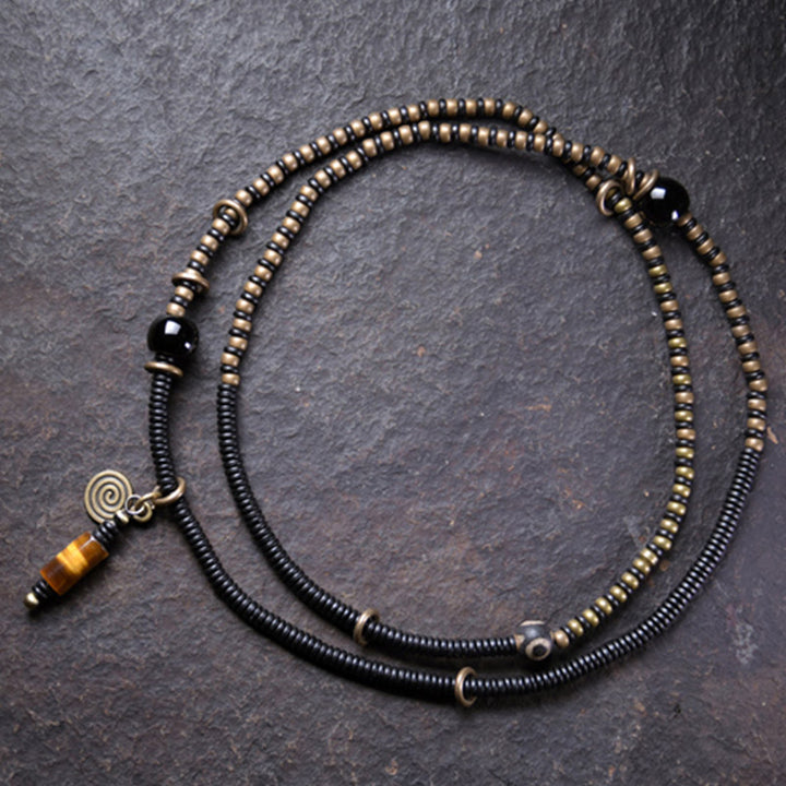 Buddha Stones madera de ébano cuentas Dzi cobre paz pareja pulsera collar colgante