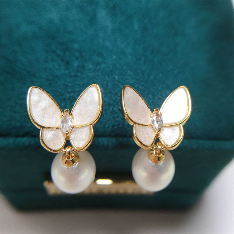 Pendientes de plata de ley 925 con Buddha Stones , chapados en oro de 18 quilates, perlas de cobre, mariposa, optimismo