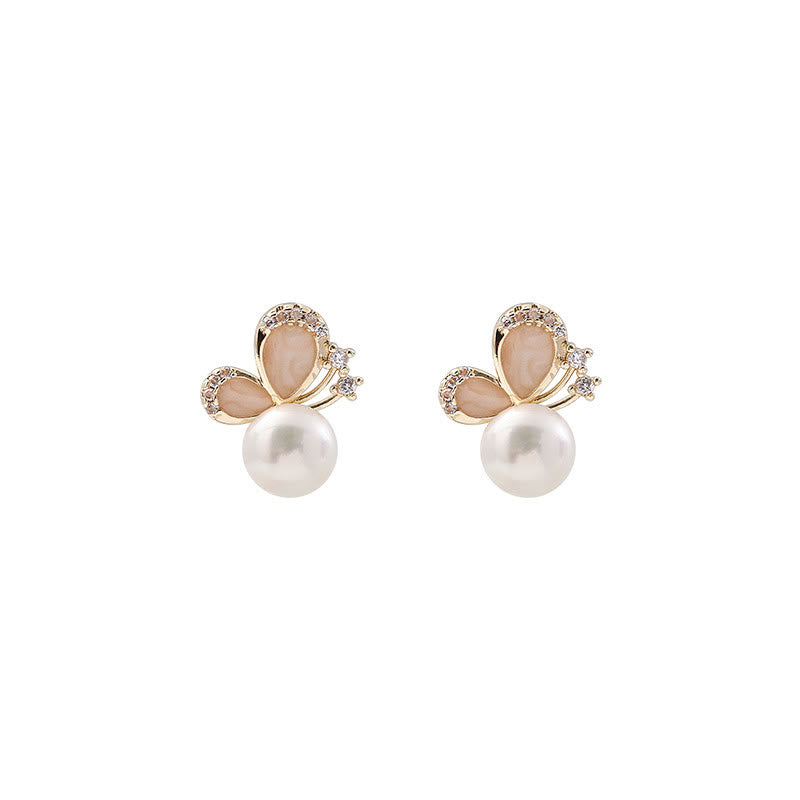 Pendientes de tuerca con forma de mariposa y perlas de oro de 18 quilates con Buddha Stones