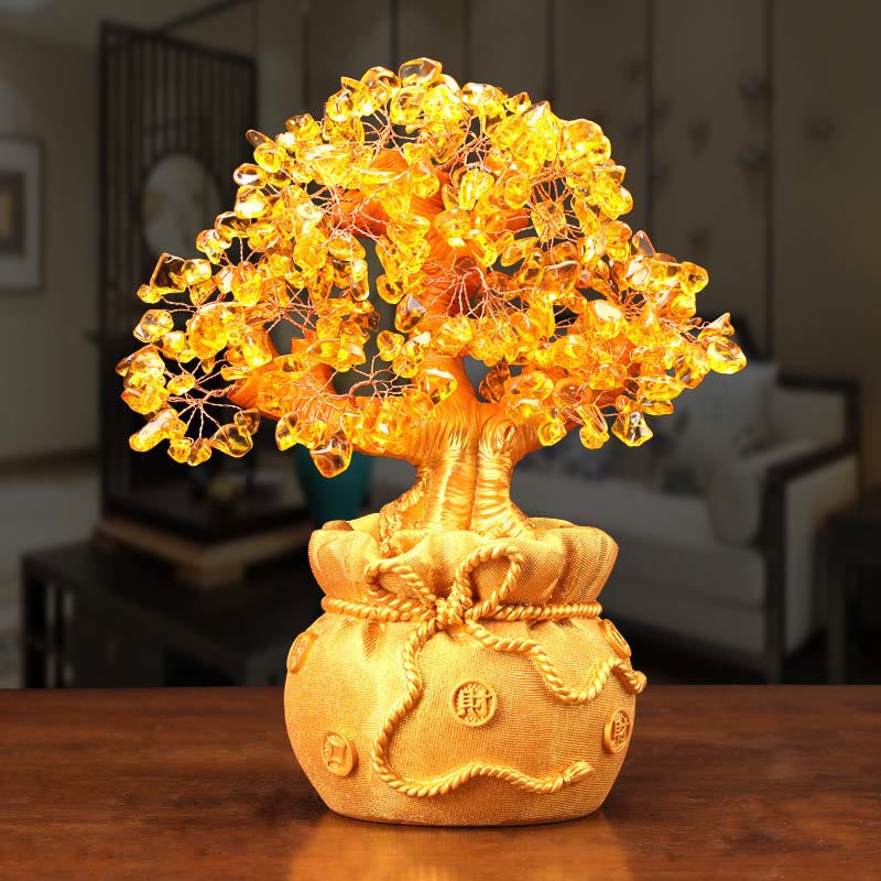 Buddha Stones Adorno de piedras preciosas de árbol de dinero de citrino natural - Feng Shui para la prosperidad