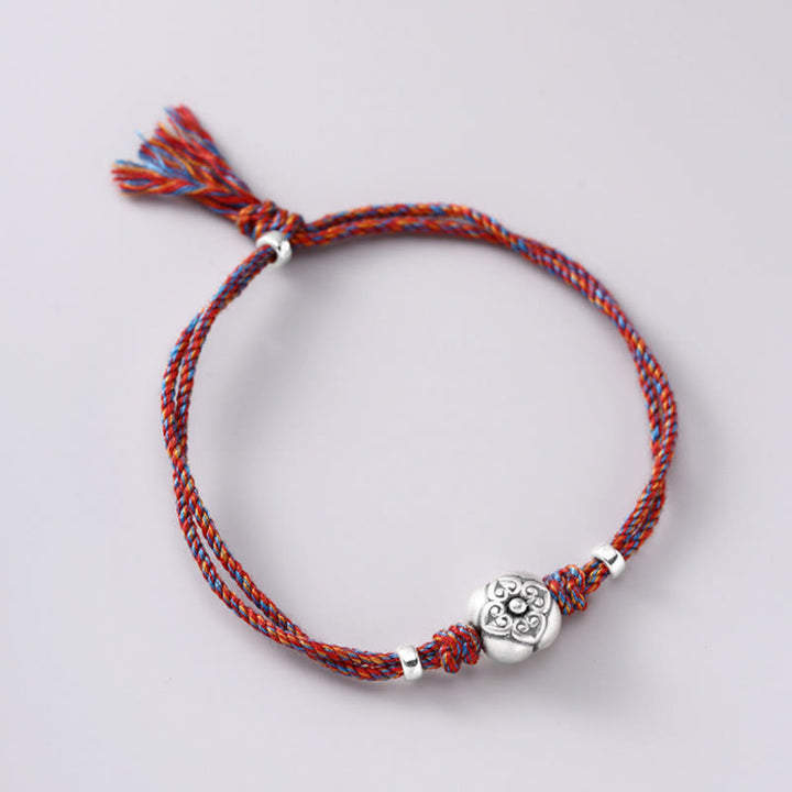 Pulsera Trenzada Multicolor De La Suerte Caqui De Plata De Ley 999 Con Buddha Stones