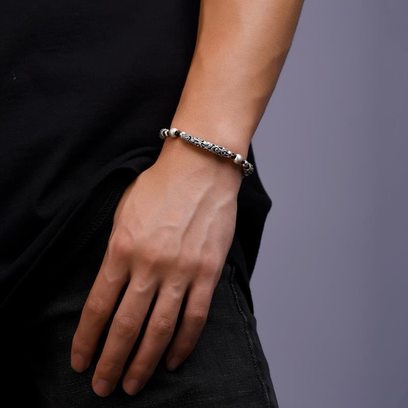 Pulsera de cadena de riqueza de nube auspiciosa de plata de ley 999 de cobre hecha a mano con Buddha Stones del Tíbet