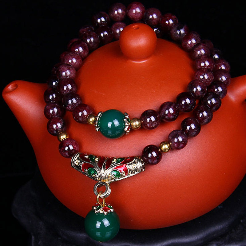 Pulsera de bendición de granate natural con Buddha Stones