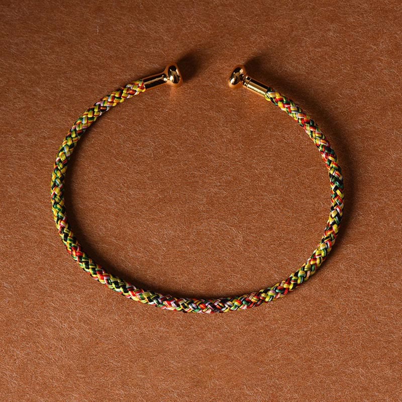 Pulsera de cuerda trenzada de la suerte hecha a mano con diseño simple de Buddha Stones - Amarillo verde - image 19