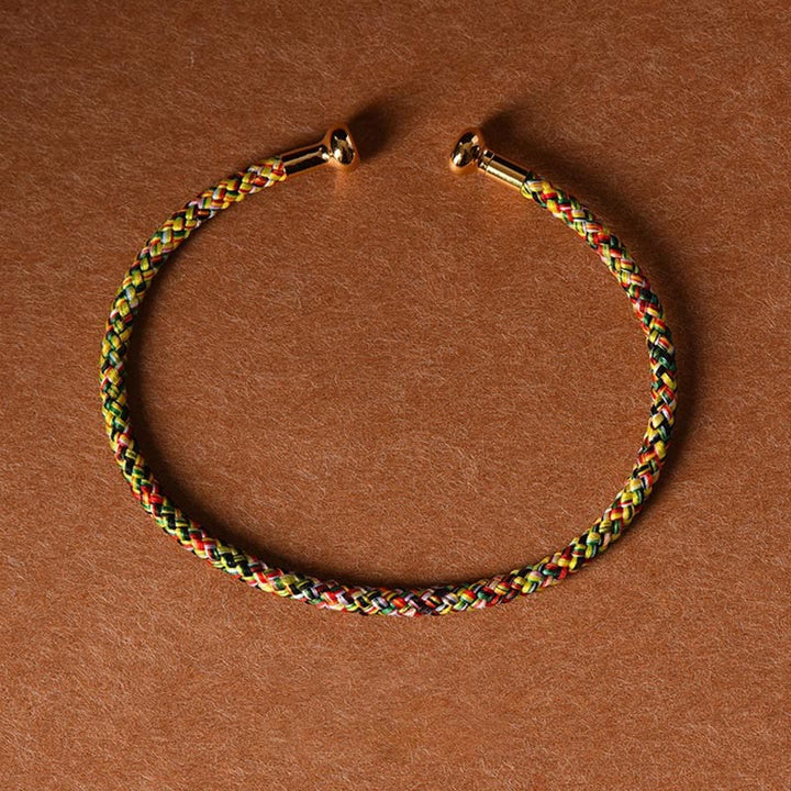 Pulsera de cuerda trenzada de la suerte hecha a mano con diseño simple de Buddha Stones - Amarillo verde - image 19