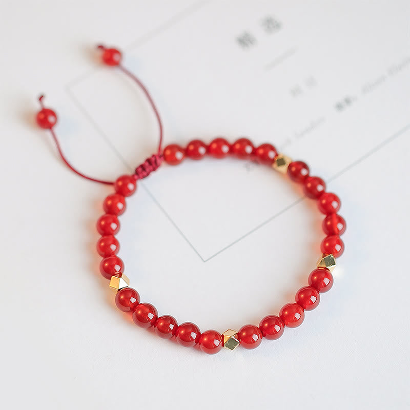 Pulsera de hilo de confianza con estrella de trébol de cuatro hojas con nudo sin fin de ágata roja Natural