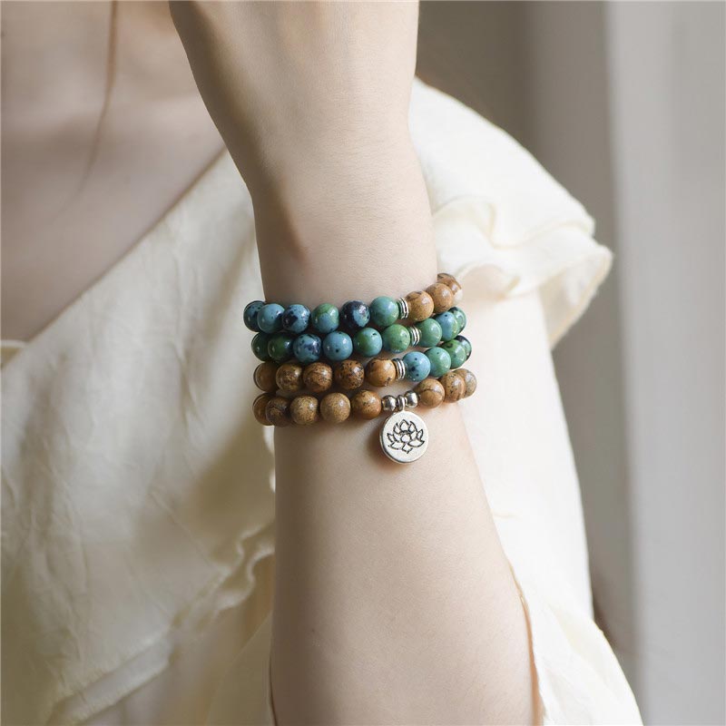 Buddha Stones 108 Mala multicapa curativa para meditación