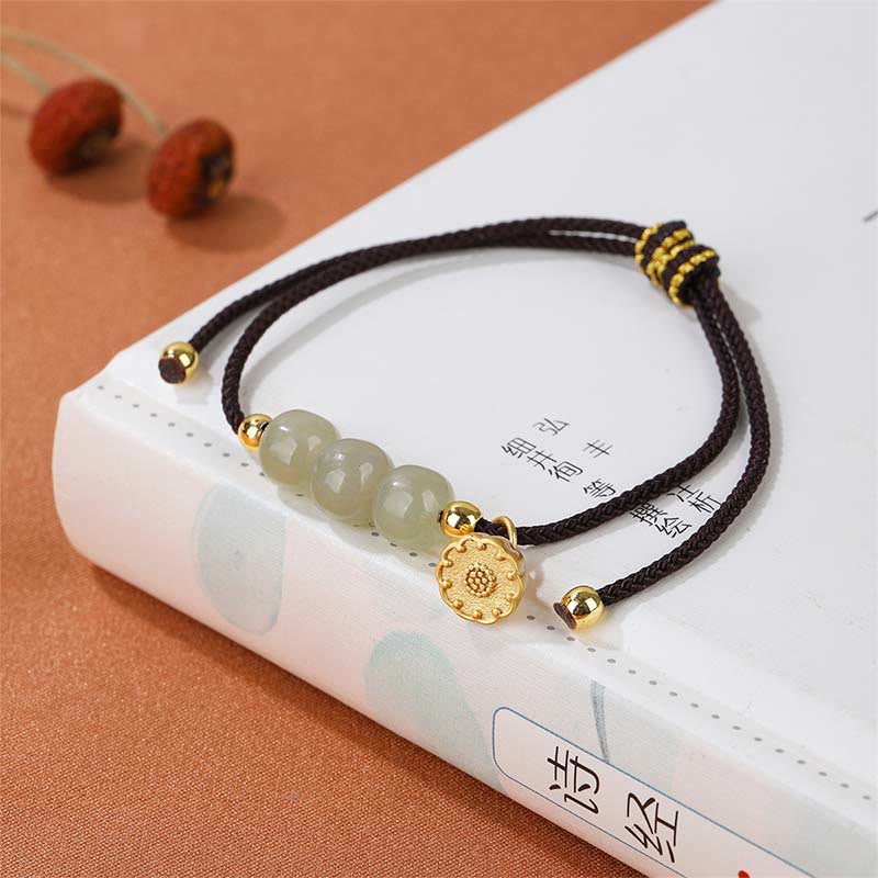 Pulsera trenzada hecha a mano con cuentas de jade hetiano, vaina de loto, prosperidad, suerte, Buddha Stones