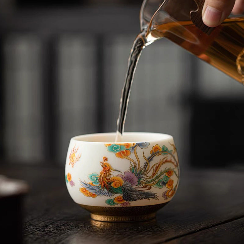 Taza de té de cerámica con nubes propicias, dragón, Fénix, Buddha Stones, taza de té de Kung Fu