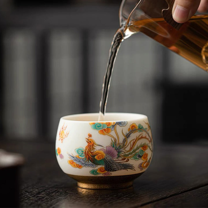 Taza de té de cerámica con nubes propicias, dragón, Fénix, Buddha Stones, taza de té de Kung Fu