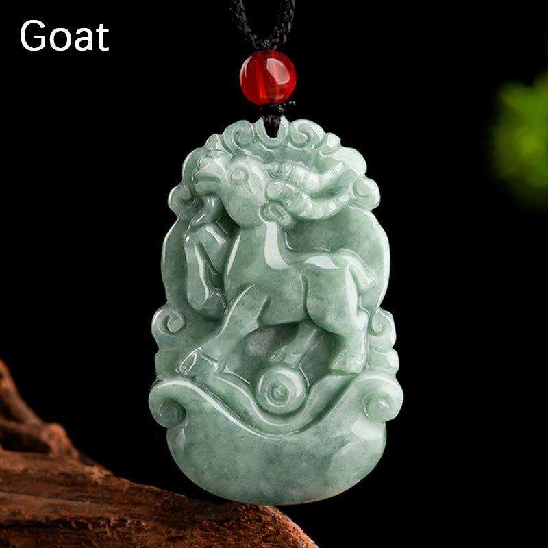Buddha Stones Jade verde natural 12 Zodíaco chino Suerte Prosperidad Collar Colgante