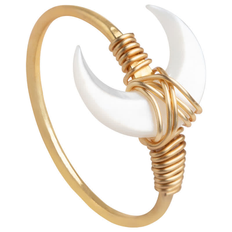 Buddha Stones Anillo de bendición de oro de 14 quilates con piedra Tridacna natural y luna - image 11