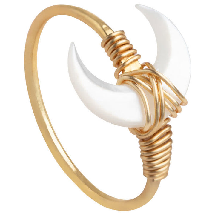 Buddha Stones Anillo de bendición de oro de 14 quilates con piedra Tridacna natural y luna - image 11