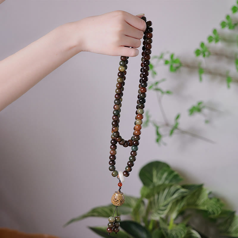 Buddha Stones 108 cuentas Mala Color Dunhuang semilla Bodhi cuenta Dzi mantener alejados los espíritus malignos pulsera