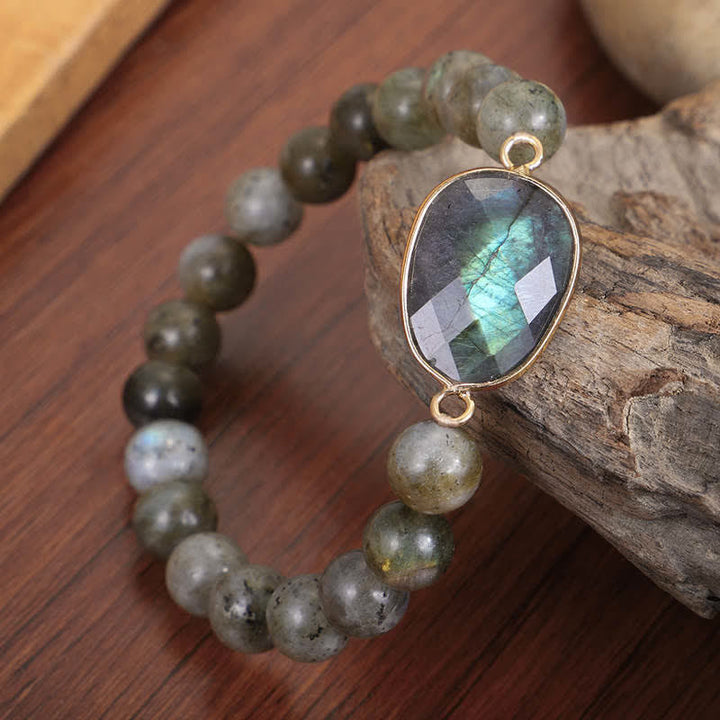 Pulsera de cuentas curativas con soporte de piedra lunar de labradorita natural de Buddha Stones - image 1