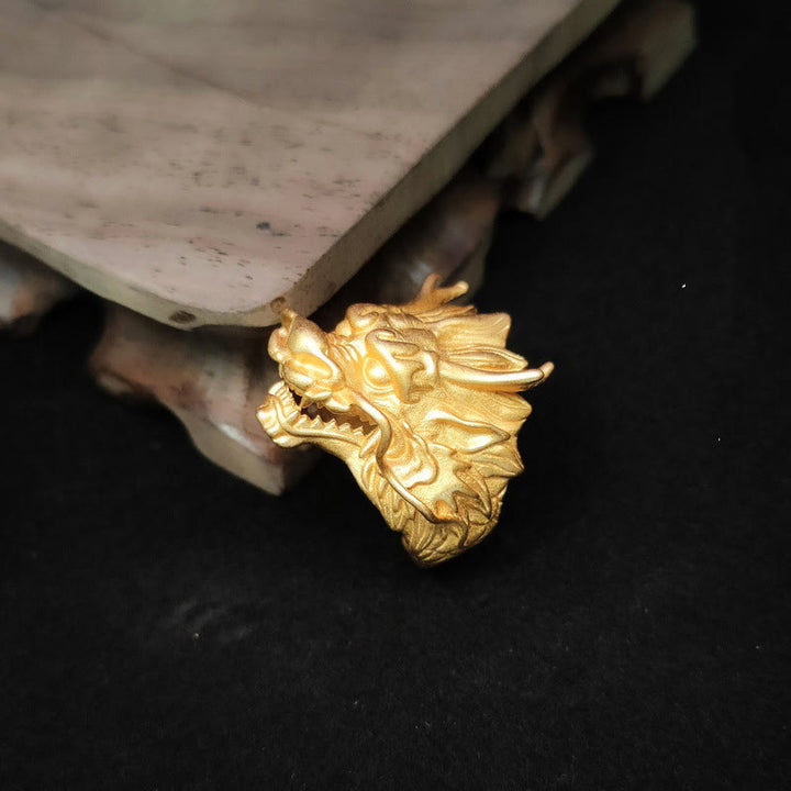 Anillo de protección de la suerte del dragón dorado de Buddha Stones