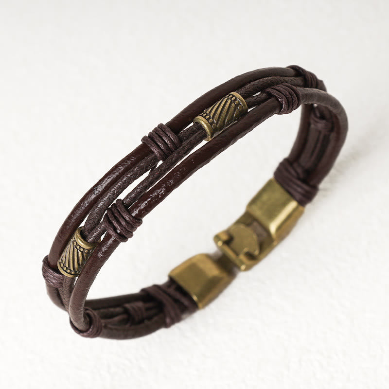 Pulsera de cuero vintage con Buddha Stones, pulsera con capas de cuerda marrón