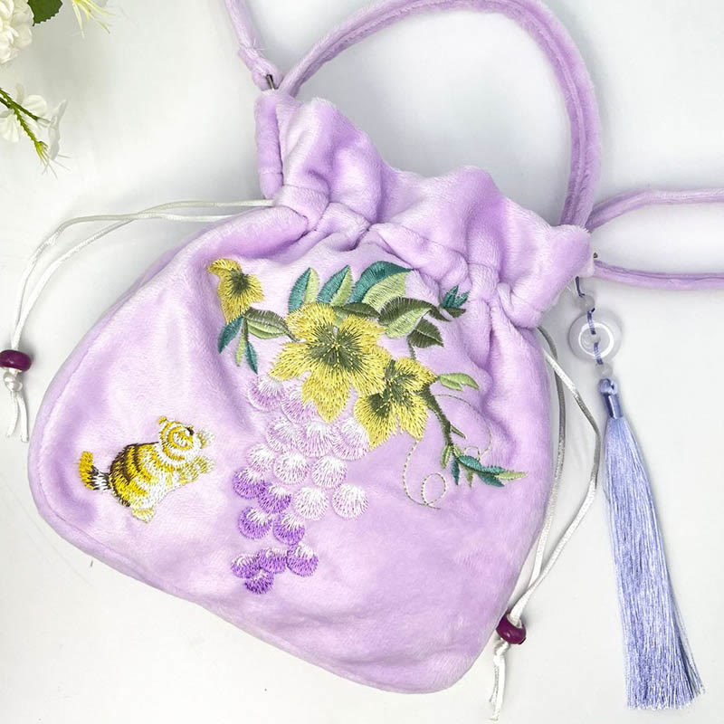 Buddha Stones bordado Osmanthus peonía uva gato algodón lino bolso bandolera bolso de hombro bolso