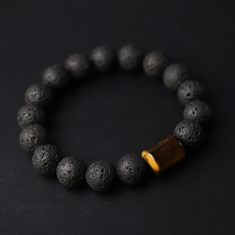 Pulsera curativa con soporte de ojo de tigre, madera de ébano, roca de lava , Buddha Stones