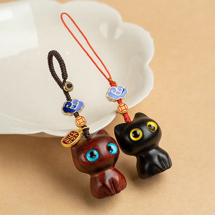 Buddha Stones, hoja pequeña, sándalo rojo, madera de ébano, gato de la suerte, llavero de protección, decoración colgante para teléfono
