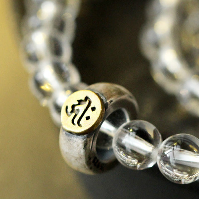 Pulsera de plata de ley 925 con Buddha Stones , zodíaco chino, Buda natal, cristal blanco, meditación, triple envoltura