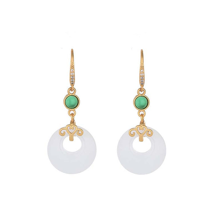 Pendientes colgantes de bendición de jade blanco FengShui