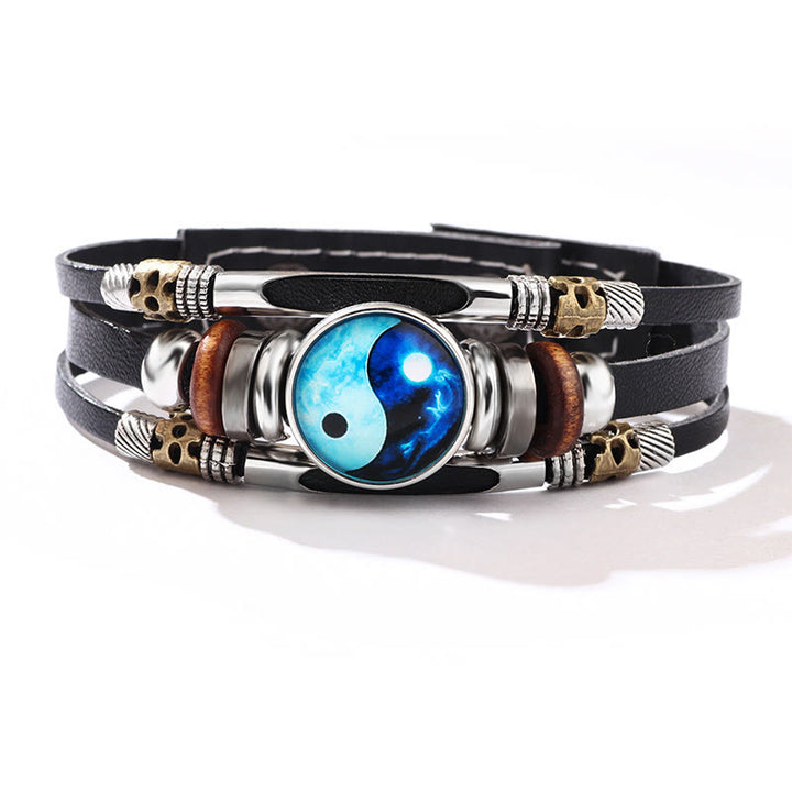 Pulsera de equilibrio de cuero Yin Yang con Buddha Stones