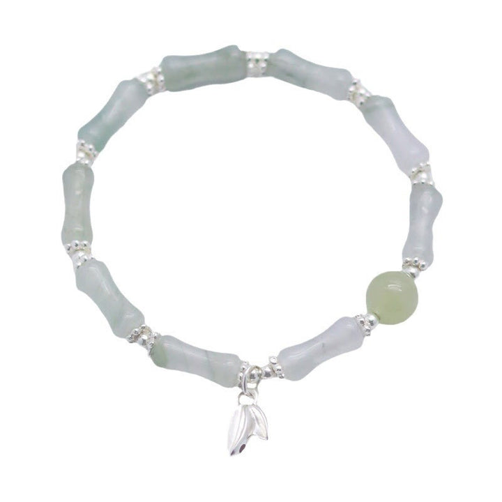 Pulsera de la suerte con dije de bambú de Jade Tianshan Natural de Plata de Ley 925 con Buddha Stones