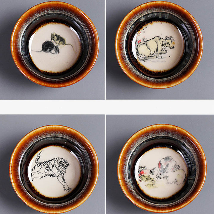 Taza de té de cerámica con diseño del zodíaco chino, 12 Buddha Stones, Kung Fu Jian, taza de té chino Zhan, 73ml