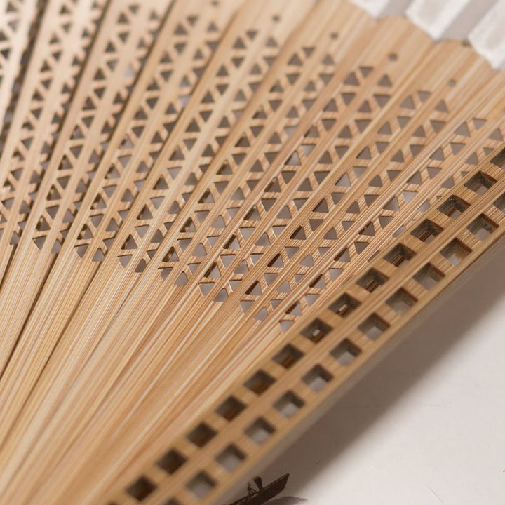 Abanico plegable de mano vintage con Buddha Stones y marcos de bambú