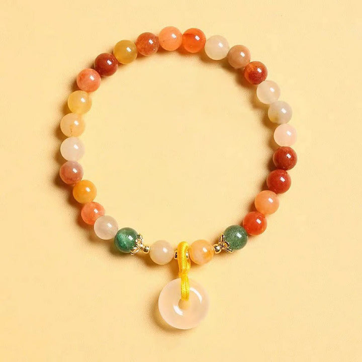 Pulsera de riqueza con hebilla de paz de jade de seda dorada colorida chapada en oro de 14 Buddha Stones