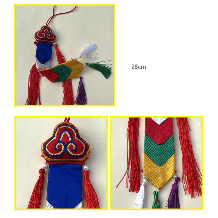 Flor de loto Ocho símbolos auspiciosos Meditación Iluminación Borlas coloridas Arte de pared